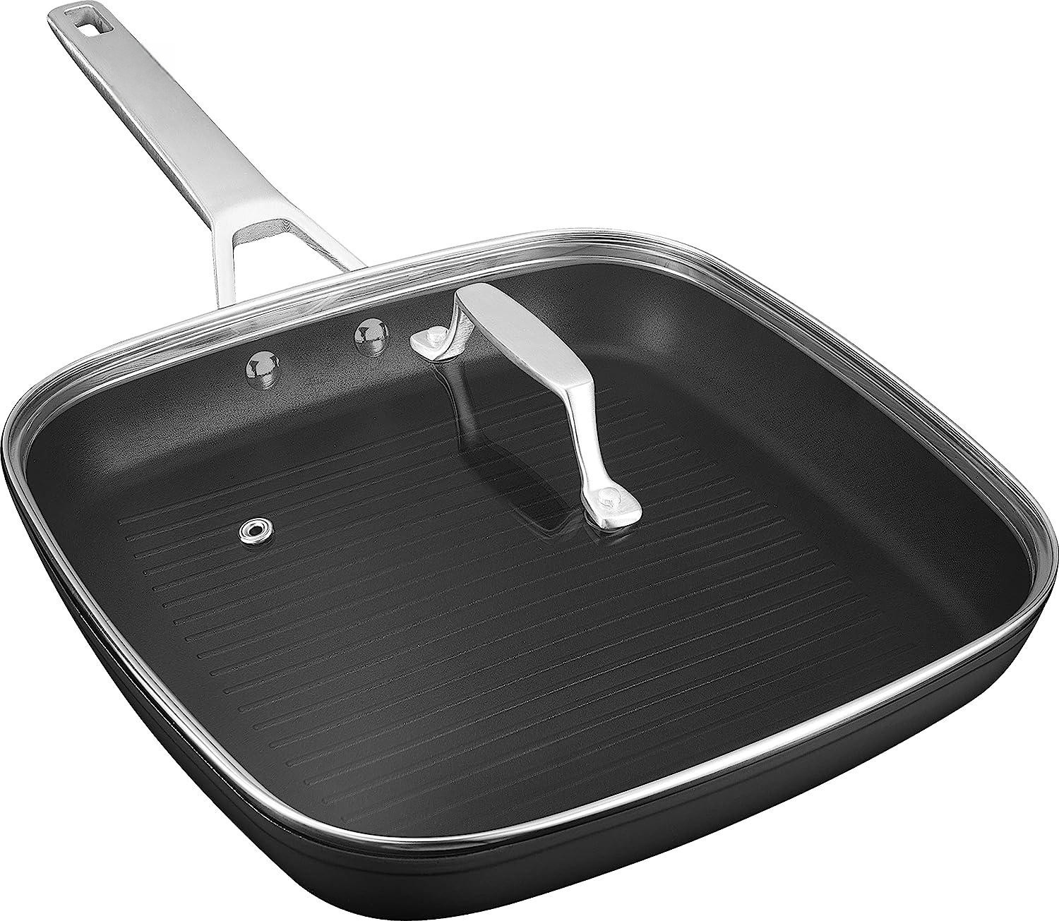 Square Grill Pan with lid, StayCool Handle, Each Ridge Nonstick, Oven