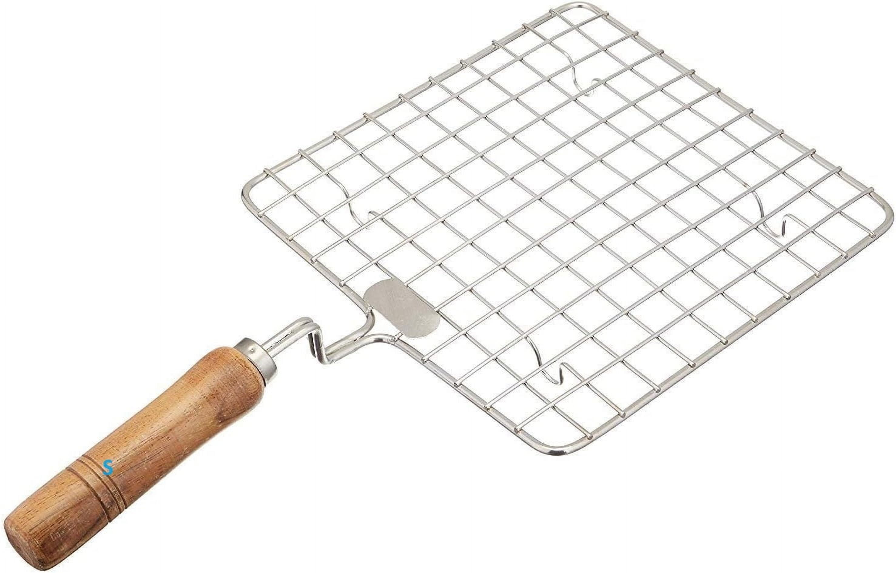 Wire Rack Roti Flipper SKR Square Round Wire Grill Roaster Rack with Wooden Handle for Papad ...