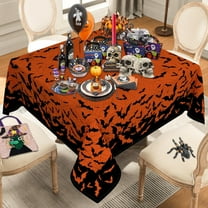 Square Halloween Tablecloth 60×60 Inch, Halloween Orange Tablecloths Spider Web Washable Table Cover, Spooky Decoration Table Cloths Decor for Party Picnic Dinner