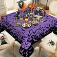 thumbnail image 1 of Square Halloween Tablecloth 60×60 Inch, Halloween Purple Tablecloths Square Spider Web Bat Table Cloth Washable, Spooky Table Cover Decor for Party Picnic Dinner, 1 of 5
