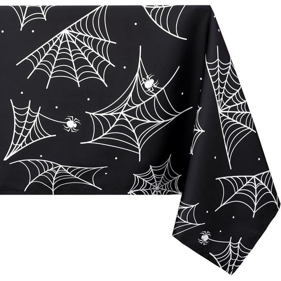 Square Halloween Tablecloth, 60 x 60 Inch Waterproof Spider Web Table Cloth, Washable Table Cover for Party Picnic Dinner Decor