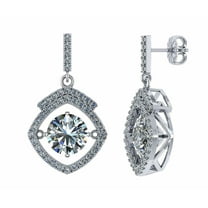 Square Halo Dancing Stone Dangle Earrings Sterling Silver W/Pure Brilliance Zirconia – Rhodium Plated