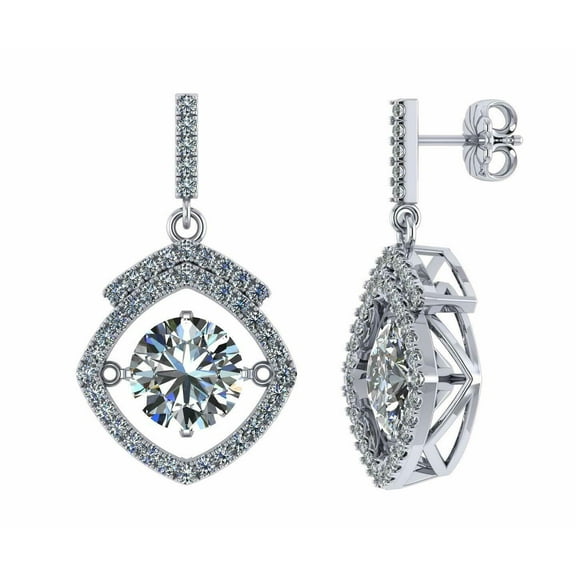 Square Halo Dancing Stone Dangle Earrings Sterling Silver W/Pure Brilliance Zirconia – Rhodium Plated