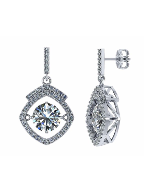 Square Halo Dancing Stone Dangle Earrings Sterling Silver W/Pure Brilliance Zirconia – Rhodium Plated