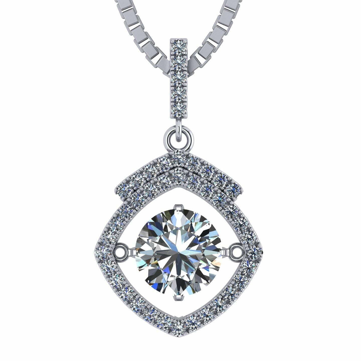 Square Halo Dancing Stone Necklace Silver & CZ with 0.8mm 22