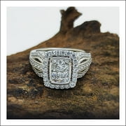 POSHADIME Square Halo Engagement Rings - 18K White Gold Plate Silver 1.50 cttw Round & Princess Cut Simulated Diamond, Ring Size-4