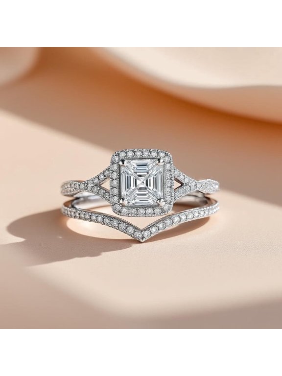Square Halo Minimal Ring, Dainty Engagement Ring, 18K Gold Over Silver