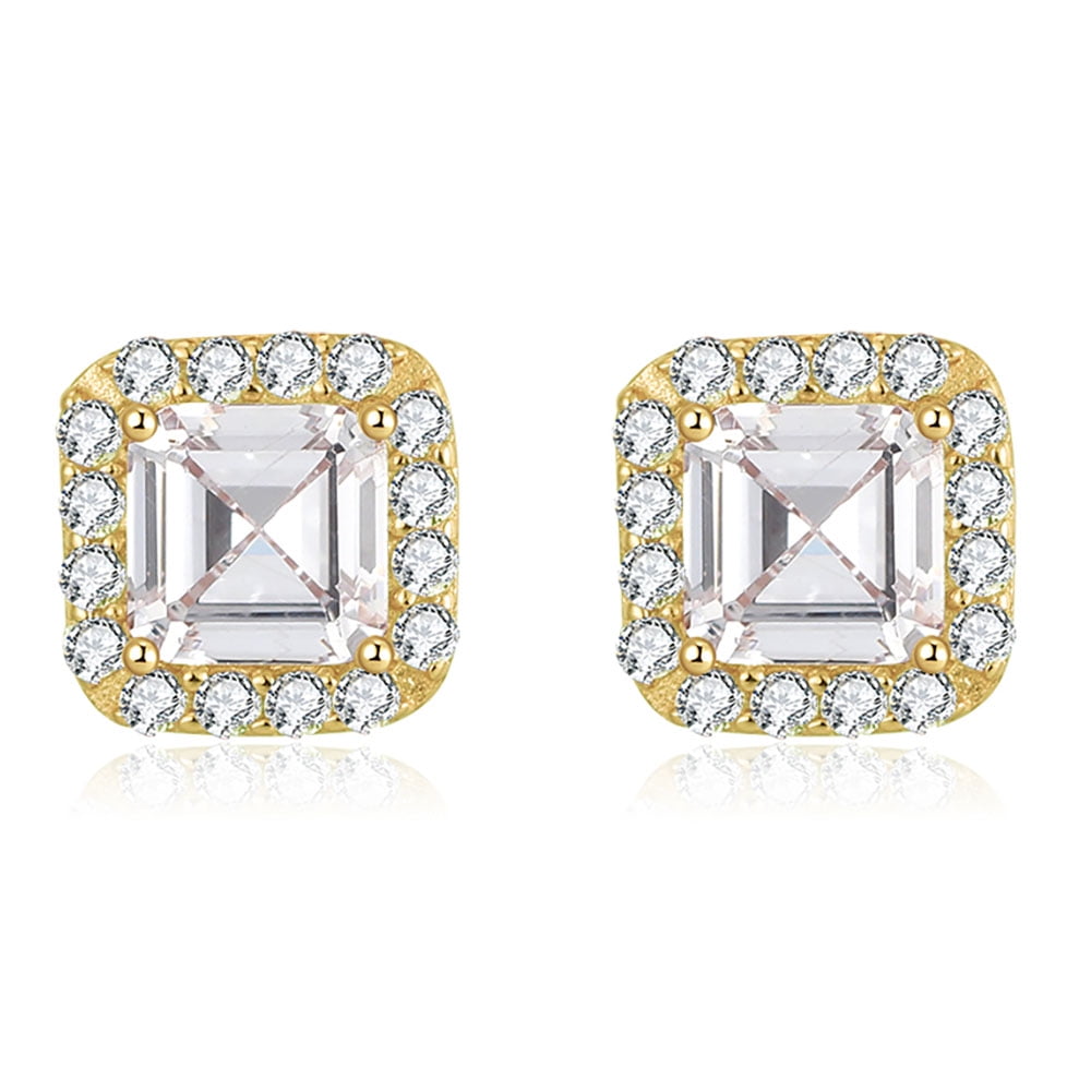 Square Halo Stud Earrings for Women Clear Cz Sterling Silver Womens Ginger Lyne Collection