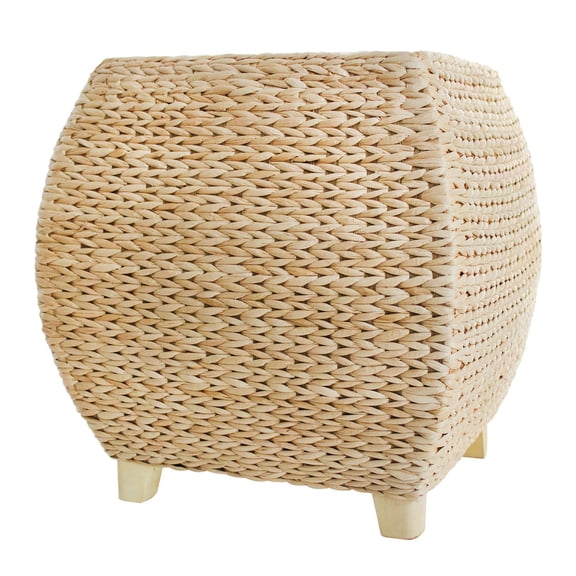 Square Hand-Woven Natural Seagrass Pouf Ottoman With Wooden Legs