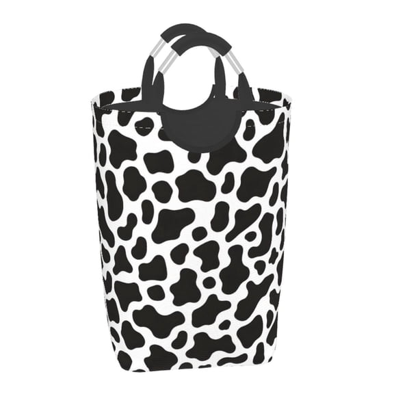 Square Handle Dirty Laundry Storage Bag Finishing Box 12.61122.7in Large Capacity Light And Folding For Family Dormitory Utility Room Office Black White Cow Print