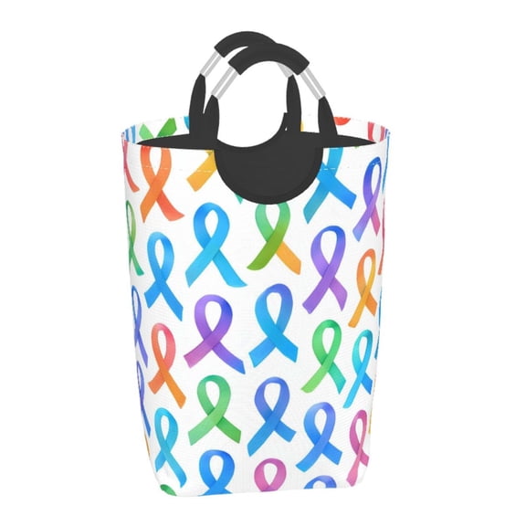 Square Handle Dirty Laundry Storage Bag Finishing Box 12.61122.7in Large Capacity Light And Folding For Family Dormitory Utility Room Office Cancer Awareness Ribbon Pattern - Ombr Flow
