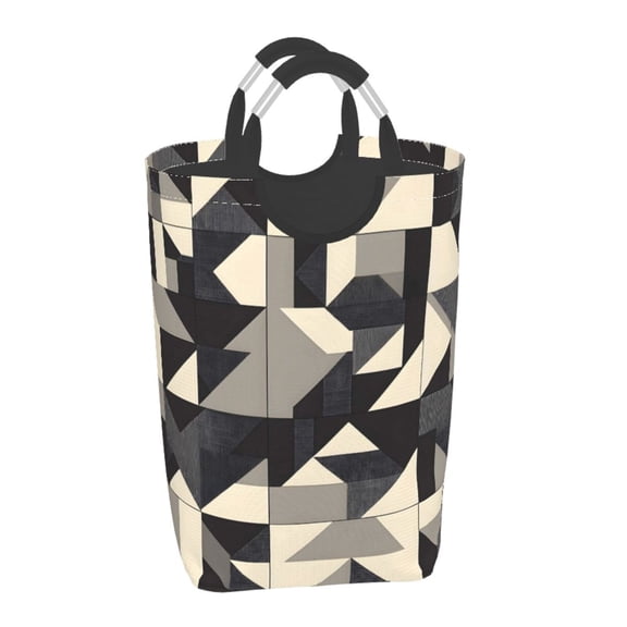 Square Handle Dirty Laundry Storage Bag Finishing Box 12.61122.7in Large Capacity Light And Folding For Family Dormitory Utility Room Office Dark Gray Geometric Patterns_1 (4)