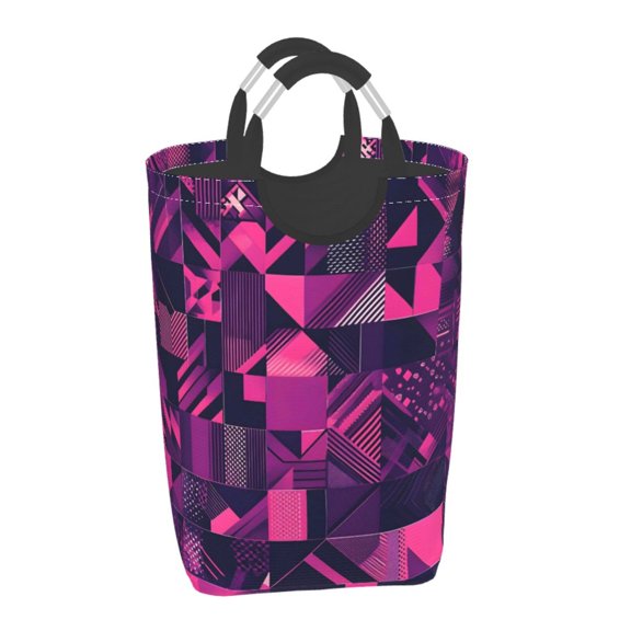 Square Handle Dirty Laundry Storage Bag Finishing Box 12.61122.7in Large Capacity Light And Folding For Family Dormitory Utility Room Office Darkmagenta Geometric Patterns_3