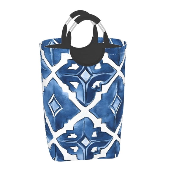 Square Handle Dirty Laundry Storage Bag Finishing Box 12.61122.7in Large Capacity Light And Folding For Family Dormitory Utility Room Office Indigo Moroccan Trellis Hand-Drawn Sketch_2