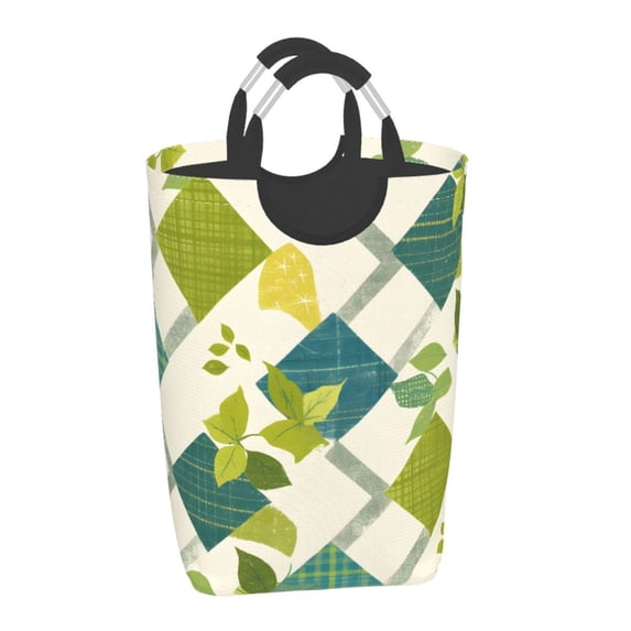 Square Handle Dirty Laundry Storage Bag Finishing Box 12.6×11×22.7in Large Capacity Light And Folding For Family Dormitory Utility Room Office Lime Houndstooth Hand-Drawn Sketch_2