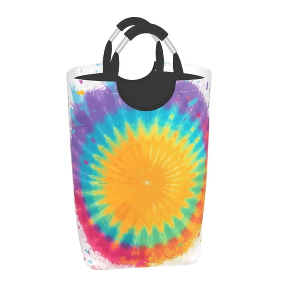 Square Handle Dirty Laundry Storage Bag Finishing Box 12.61122.7in Large Capacity Light And Folding For Family Dormitory Utility Room Office Tie-Dye Pattern Bright Colors