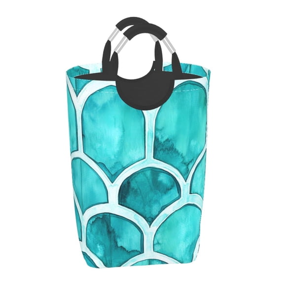 Square Handle Dirty Laundry Storage Bag Finishing Box 12.61122.7in Large Capacity Light And Folding For Family Dormitory Utility Room Office Turquoise Moroccan Trellis Hand-Drawn Sketch_2