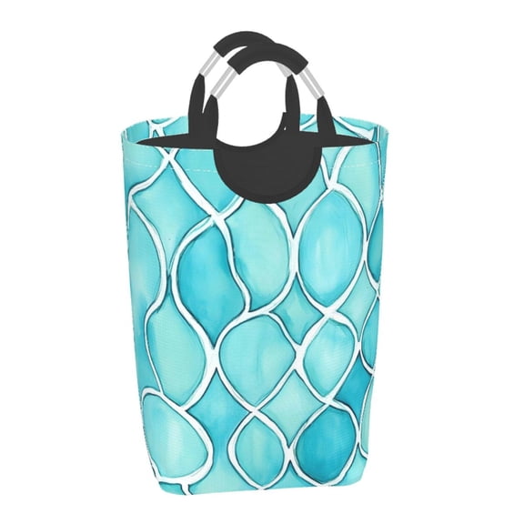 Square Handle Dirty Laundry Storage Bag Finishing Box 12.61122.7in Large Capacity Light And Folding For Family Dormitory Utility Room Office Turquoise Moroccan Trellis Hand-Drawn Sketch_4
