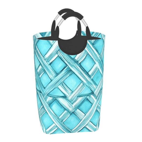 Square Handle Dirty Laundry Storage Bag Finishing Box 12.61122.7in Large Capacity Light And Folding For Family Dormitory Utility Room Office Turquoise Moroccan Trellis Hand-Drawn Sketch_1