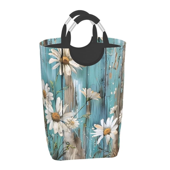 Square Handle Dirty Laundry Storage Bag Finishing Box 12.61122.7in Large Capacity Light And Folding For Family Dormitory Utility Room Office Turquoise Wood Farmhouse Sunflowers (11)
