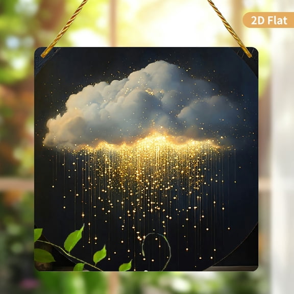 Square Hanging Ornament 8x8 inch Golden Glittering Rain Cloud Design Acrylic Wall Decor 1 Pack Decorative Sign for Home Window Door or Office Wall Decoration