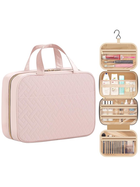 Square Hanging Travel Toiletry Bag - Large Capacity Waterproof Makeup & Toiletry Organizer for Women Men, Portable Travel Essentials with Big Compartment (Light Pink)