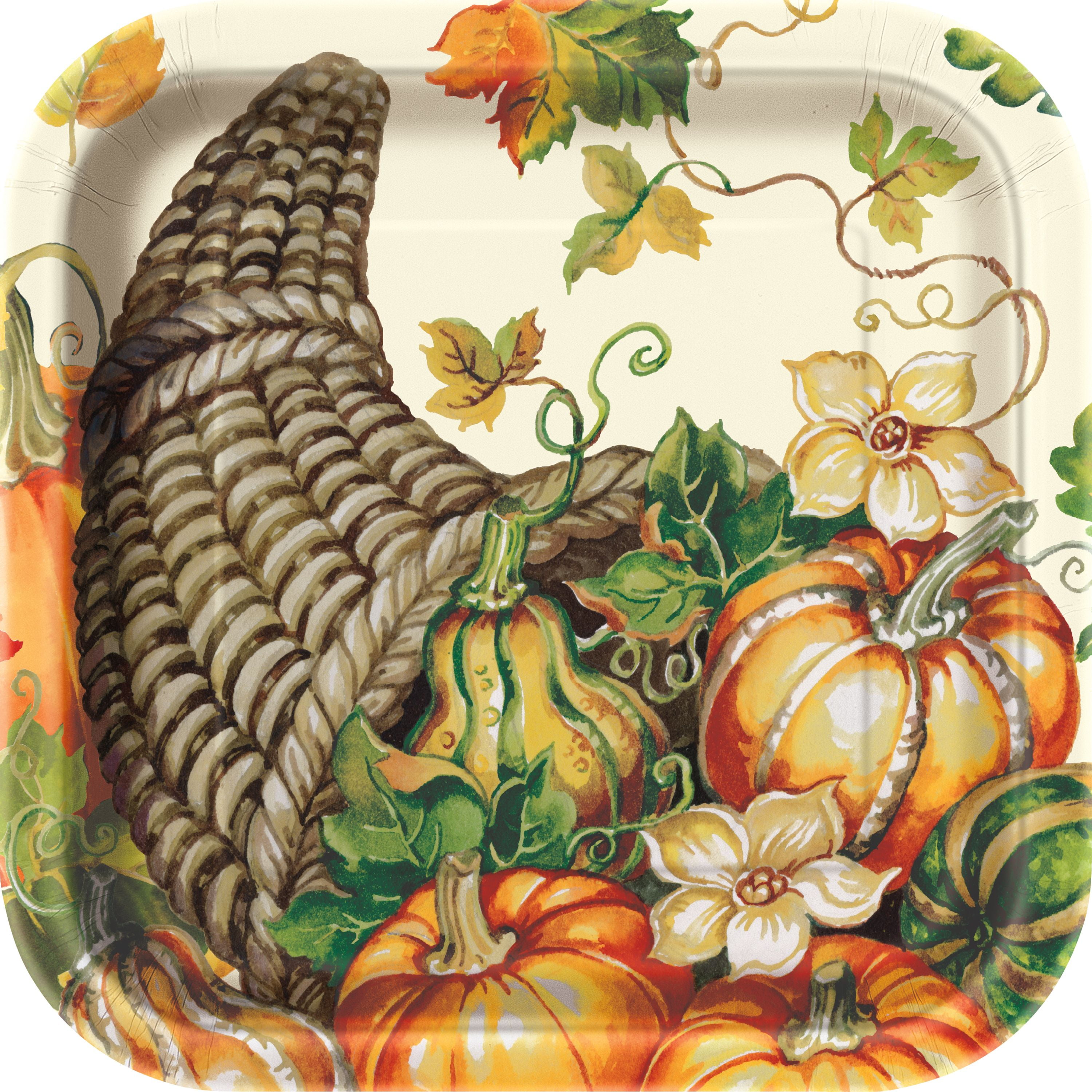 Square Harvest Pumpkins Fall Paper Plates, 9 in, 8ct