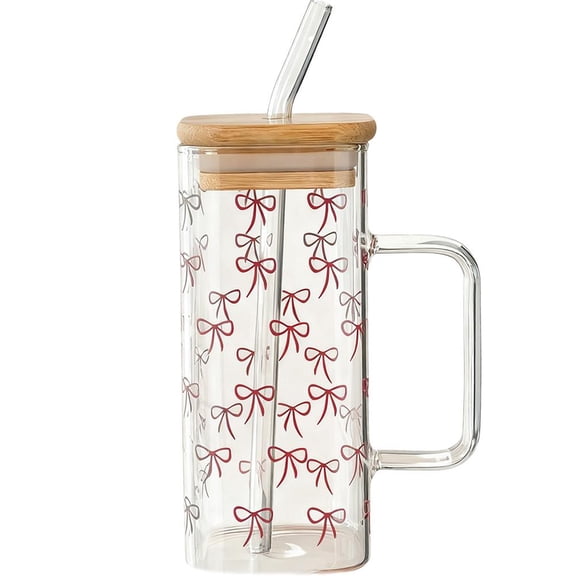 Square Heat-Resistant Glass Cup, 13.5 oz Capacity with Bamboo Lid, Microwave and Dishwasher Safe for Hot Beverages, Ideal for Office, School, or Home Use