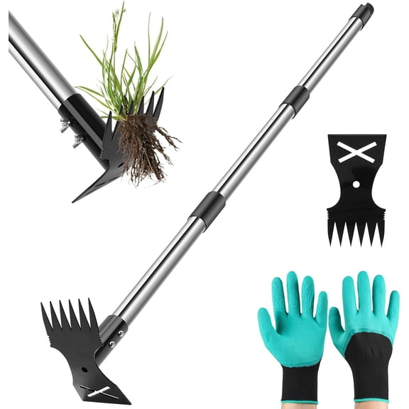 Square Heavy Duty 60in Stand-Up Weed Puller Tool - 2-in-1 Manual Weeder & Garden Hoe for Effortless Lawn, Patio & Yard Maintenance with Root Removal