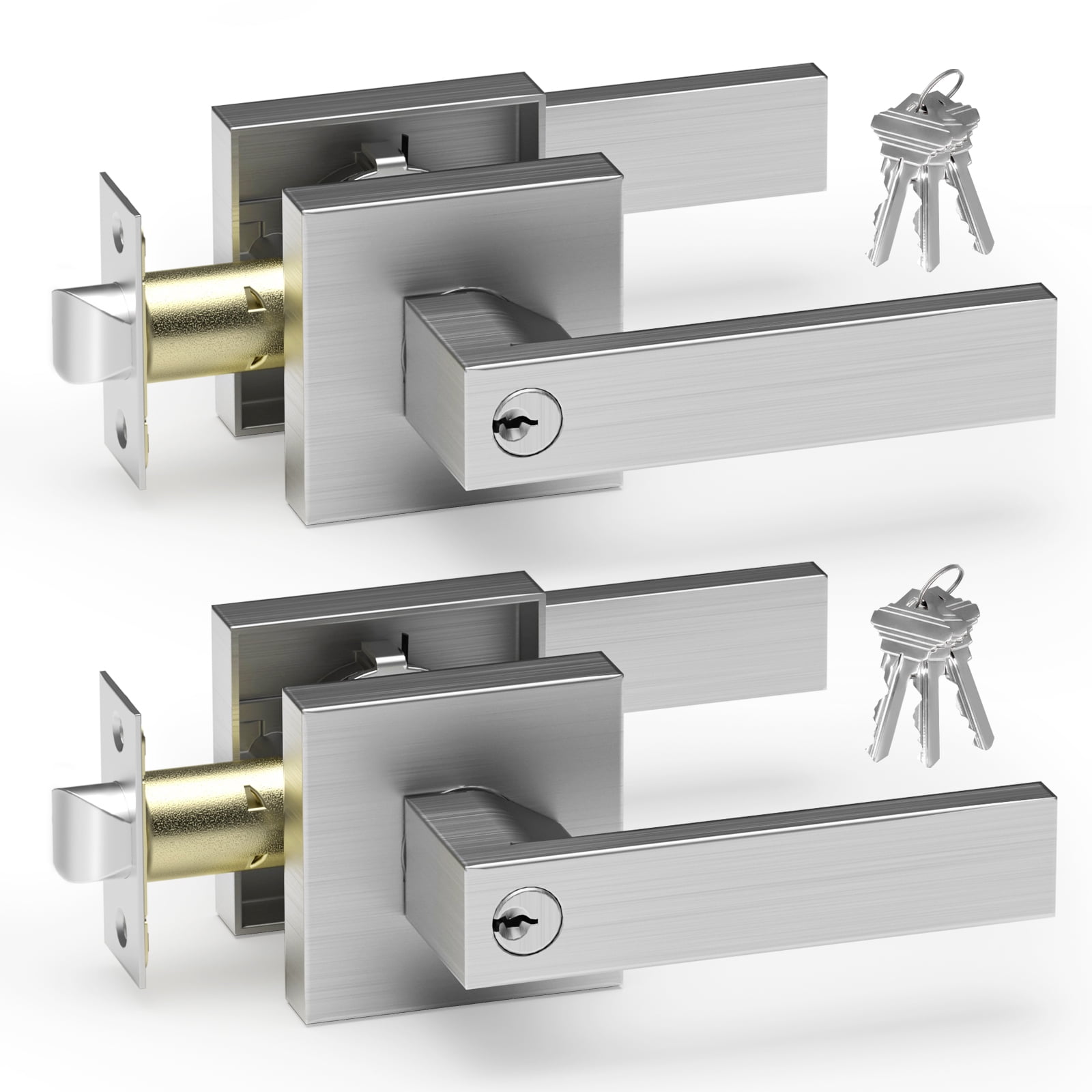 Square Heavy Duty Door Handle Lever Set, Interior and Exterior Door