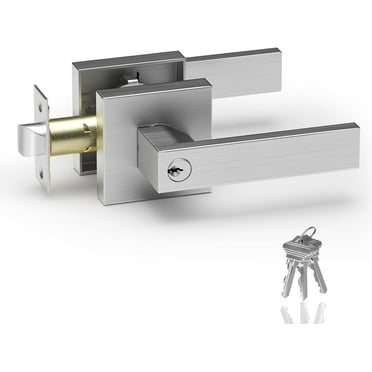 Square Heavy Duty Door Handle Lever Set, Interior and Exterior Door Handles, Complete Exterior Door Lock Set with Deadbolt,Stainless Steel, Satin