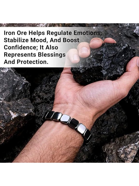 Square Hematite Beaded Bracelet for Men, Stretch Mixed Design Elastic Bracelet