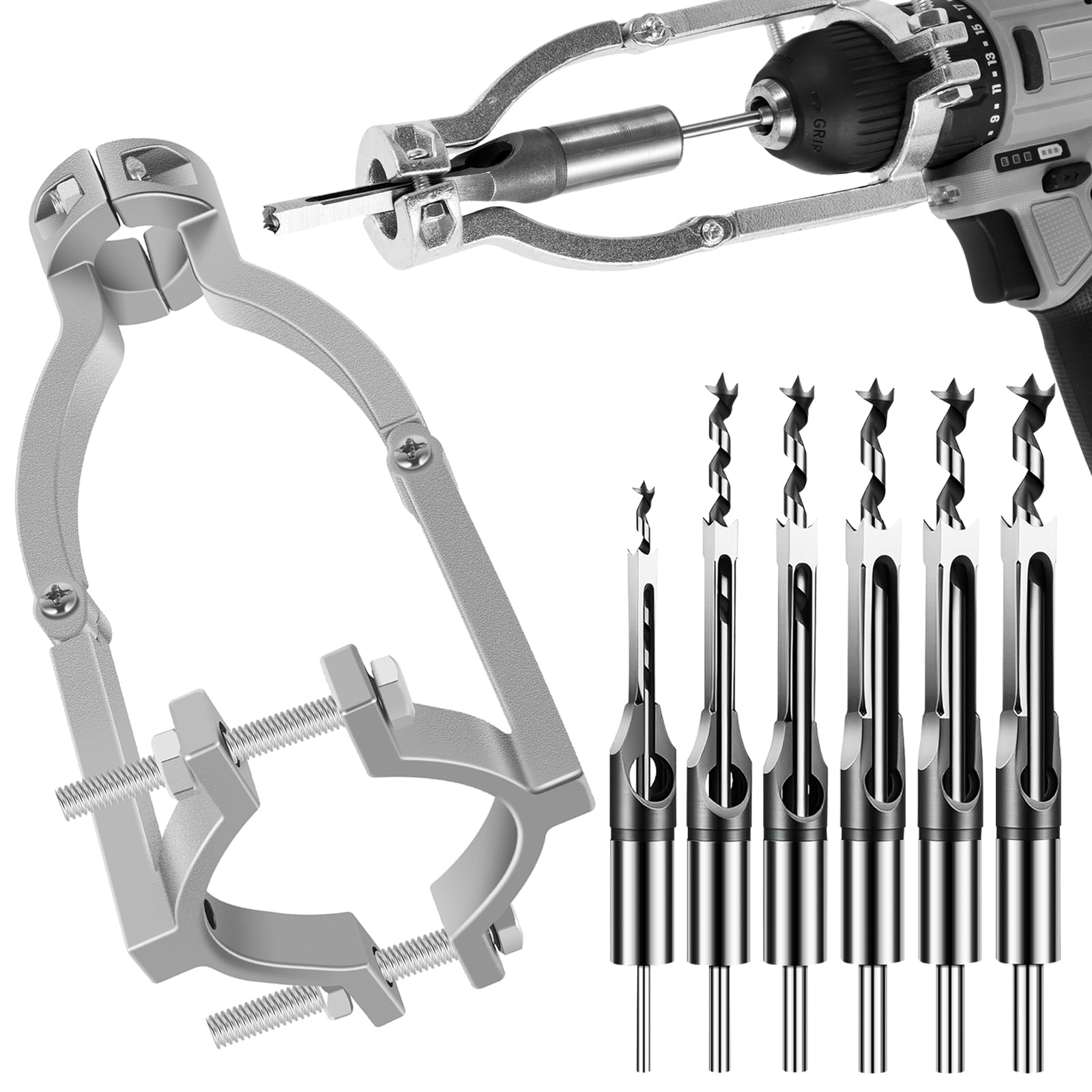 Square Hole Drill Bit Adapter with 6 Drill Bits Carbon Steel Square