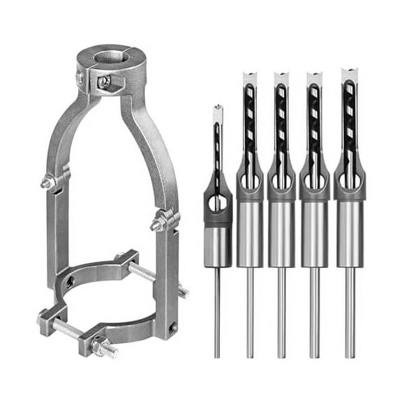 Square Hole Drill Bit & Adapter Set,Wood Mortiser Drill Bit Attachment,Mortising Chisel Set Drill Press Hollow Chisel Mortise Drill Tool for Mortise Machine (1/4, 5/16, 3/8,7/16,1/2")