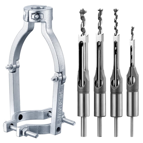 Square Hole Drill Bit Adapter and Square Hole Drill Bit Set for Wood Mortising Attachment Drill Press Hollow Chisel Mortise Drill Tool for Mortise Machine (5 Pcs,1/4, 5/16, 3/8, 1/2'')