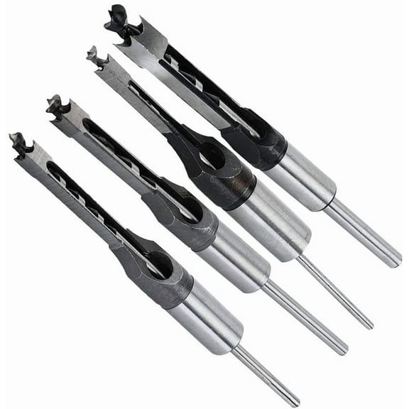 Square Hole Drill Bits, 4Pcs Woodworking Mortising Chisel Set Bit 1/4-Inch, 5/16-Inch, 3/8-Inch, 1/2-Inch