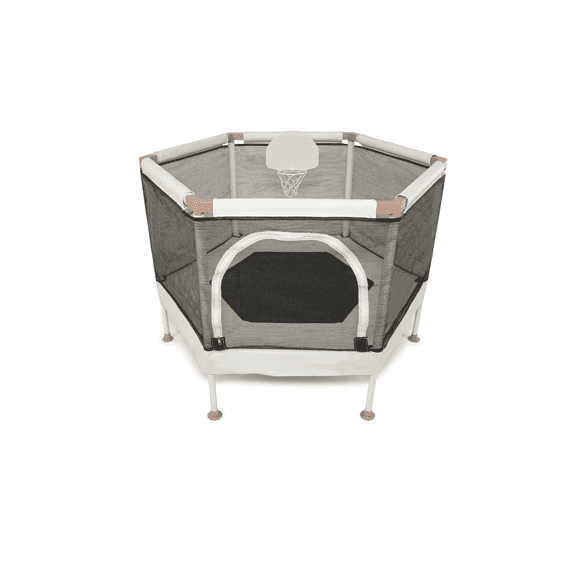 Square House Kids Trampoline, Aesthetic Indoor and Outdoor Toddler Trampoline with Safety Net, Basketball Hoop, 220lb Capacity, Ultra Safe No-Gap Design, Gifts for Boys & Girls (Sand, 4 FT)