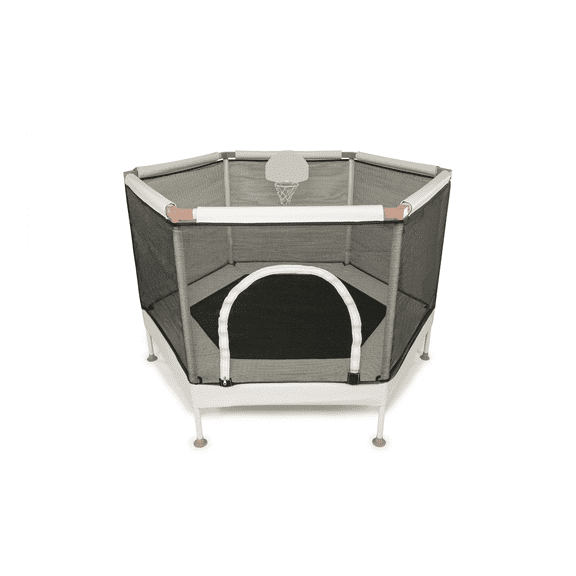 Square House Kids Trampoline, Aesthetic Indoor and Outdoor Toddler Trampoline with Safety Net, Basketball Hoop, 220lb Capacity, Ultra Safe No-Gap Design, Gifts for Boys & Girls (Sand, 5 FT)