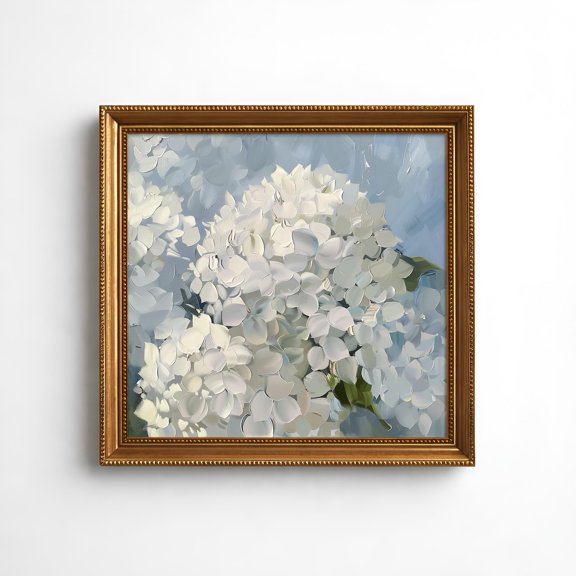 Square Hydrangea White Floral Coastal Blue Hamptons Style Botanical Decor
