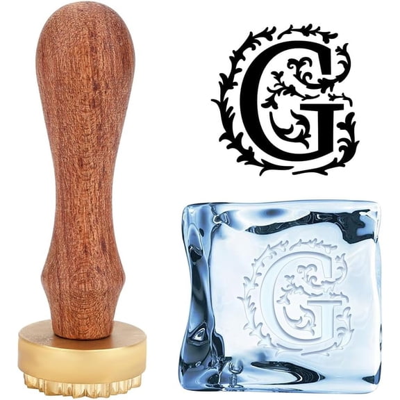 Square Ice Stamp 1.2 Inch Ice Cube Stamp Letter G Ice Stamp with Velvet Pouch Cocktail Ice Branding Stamp Ice Block Stamp Cocktail Seal Stamp for Ice Cubes Making DIY Crafting Mixed Color