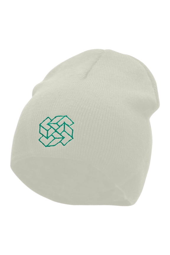 Square Illusion Embroidered 8 inch Acrylic Short Blank Beanie - White OSFM