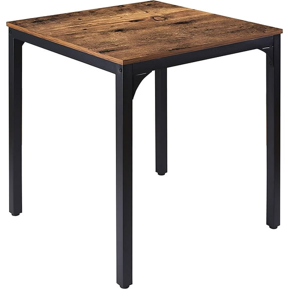 Square Industrial Kitchen Dining Table Desk for Small Spaces with Stable Metal Sturdy Construction, 27.6''W x 27.6''L x 29.5''H, Rustic Brown