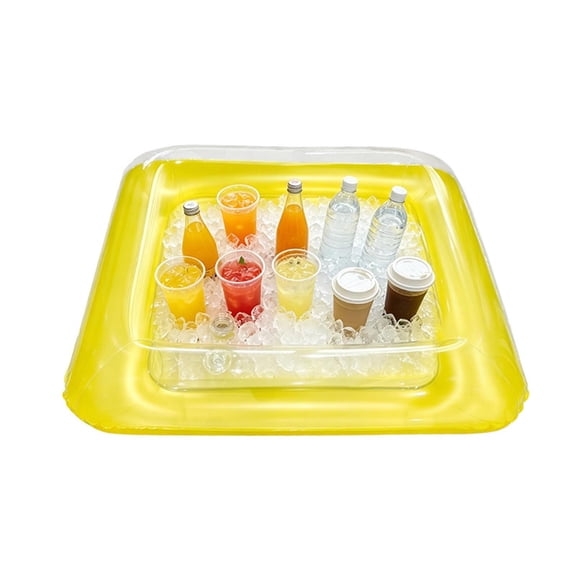 Square Inflatable Floating Drink Tray – 23.6" Pool Ice Bar with Leakproof Design, Stable Serving Cooler for Summer Pool Parties, BBQs & Picnics, Portable Beverage Float with Drain Hole