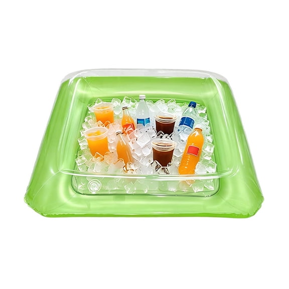 Square Inflatable Ice Bar – Floating Drink Tray for Pool – Heavy Duty Leakproof Serving Cooler – For Summer Pool Party, BBQ, Picnic(Green)