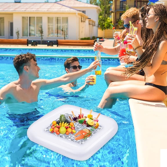Square Inflatable Ice Serving Buffet Bar Cooler Tray, Heavy Duty Food and Drinks Holder for Summer Backyard Pool Parties Picnics and Outdoor Camping(23.6"X23.6")