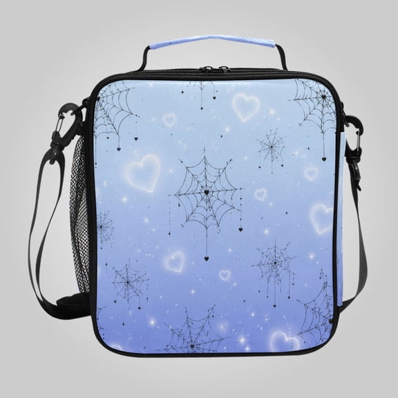 Square Insulated Lunch Bag Leak-proof Lunch Box for Outdoor Work Picnic10.5*3.5*9.5 Blue Heart Spider Web Print