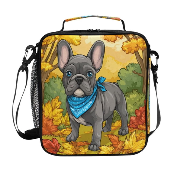 Square Insulated Lunch Bag Leak-proof Lunch Box for Outdoor Work Picnic10.5*3.5*9.5 Cute Gray French Bulldog