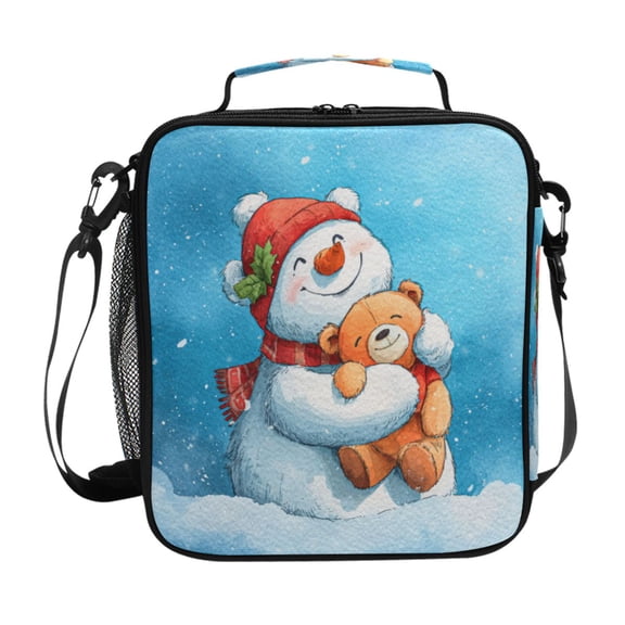 Square Insulated Lunch Bag Leak-proof Lunch Box for Outdoor Work Picnic10.5*3.5*9.5 Cute Snowman and Little Bear