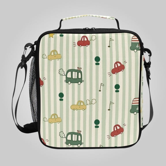 Square Insulated Lunch Bag Leak-proof Lunch Box for Outdoor Work Picnic10.5*3.5*9.5 Green Stripes