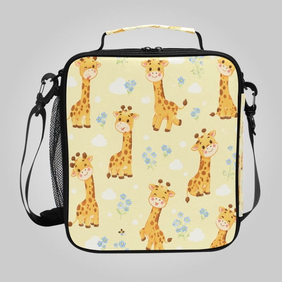 Square Insulated Lunch Bag Leak-proof Lunch Box for Outdoor Work Picnic10.5*3.5*9.5 Yellow Cartoon Giraffe Design